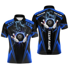 Load image into Gallery viewer, Black Mens polo bowling shirt Custom lightning thunder team league bowling jerseys | Blue NQS6676
