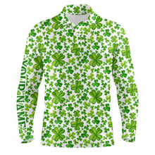 Load image into Gallery viewer, Mens golf polo shirts Watercolor Green clover St Patrick's Day pattern golf shirts custom golf polos NQS7181