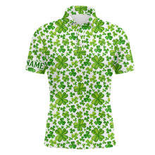 Load image into Gallery viewer, Mens golf polo shirts Watercolor Green clover St Patrick's Day pattern golf shirts custom golf polos NQS7181