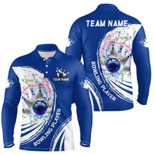 Load image into Gallery viewer, Men Bowling Polo Shirt Custom water bowling ball pins Bowling Team Jersey, gift for Bowlers | Blue NQS7194