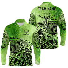 Load image into Gallery viewer, Mens golf polo shirts custom name tribal pattern men's golf polos, best mens golf wears | Green NQS6928