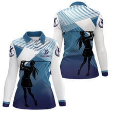Load image into Gallery viewer, Women golf polo shirt custom abstract blue background team golf shirts, golf tops for ladies NQS7075