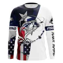 Load image into Gallery viewer, Bass Fishing TX and USA flag 3D Full printing Shirts - Personalized Fishing gift, Men's Performance Fishing Shirts FSD2201