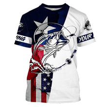Load image into Gallery viewer, Bass Fishing TX and USA flag 3D Full printing Shirts - Personalized Fishing gift, Men's Performance Fishing Shirts FSD2201
