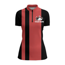 Load image into Gallery viewer, Custom Bowling Shirt for Women, Vintage Ladies Bowling Quarter-Zip Shirt for Team Eat Sleep Bowl NBZ164