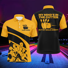 Load image into Gallery viewer, Yellow Bowling Shirt for Men, Personalized Name Vintage Bowler Jersey, My Mind's In The Gutter NBP124