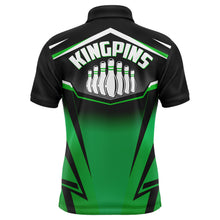 Load image into Gallery viewer, Custom Bowling Shirt for Men Kingpins Green Polo Bowling Shirt with Name, Men Bowlers Jersey League NBP182
