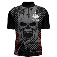 Load image into Gallery viewer, Personalized Skull Bowling Shirt for Men Custom Team's Name Bowling Jersey League Quarter-Zip Shirt NBZ126