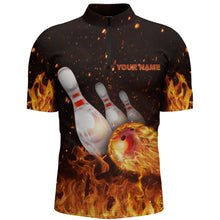 Load image into Gallery viewer, Custom Flames Bowling Shirt for Men, Quarter-Zip Strike Bowling Shirt for Team, Men's Bowling NBZ152