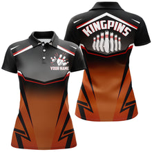 Load image into Gallery viewer, Custom Bowling Shirt for Women, Kingpins Orange Polo Bowling Shirt with Name, Ladies Bowlers Jersey NBP157