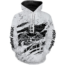 Load image into Gallery viewer, Gray Skull Biker Personalized Long Sleeves Hoodie T-shirt, Cool Off-road Racing Motorcycle Shirt| NMS310