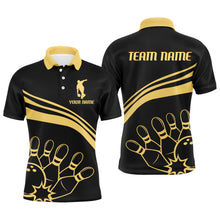 Load image into Gallery viewer, Black&amp;Gold Bowling Polo Shirt For Men Custom Bowling Jersey Vintage Bowling Team League Shirt BDT114
