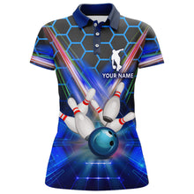 Load image into Gallery viewer, Blue Bowling Shirt For Women Custom Name Polo Bowling Jersey 3D Ladies Bowling Team Shirt BDT44