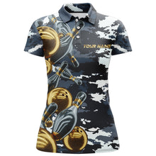 Load image into Gallery viewer, Custom Bowling Shirt for Women Camo Navy Bowling Team Jersey Women's Bowling Polo Shirt BDT42