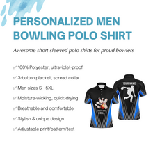 Load image into Gallery viewer, Personalized Men Polo Bowling Shirt That's How I Roll Blue Bowling Track Short Sleeve Men Bowlers NBP04