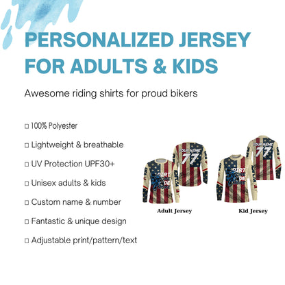 Kid&Adult Custom Motocross Jersey UPF30+ American Flag Dirt Bike MX Racing Dirt More Ride More NMS1153