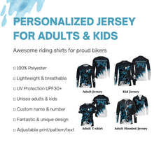 Load image into Gallery viewer, Blue customizable youth MX jersey UPF30+ dirt bike men women kid off-road racing motorcycle shirt PDT59