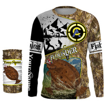 Load image into Gallery viewer, Flounder fishing camo custom name with funny Flounder angry ChipteeAmz's art UV protection shirts AT019