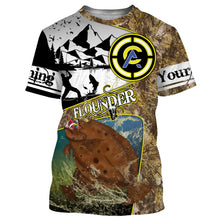 Load image into Gallery viewer, Flounder fishing camo custom name with funny Flounder angry ChipteeAmz's art UV protection shirts AT019