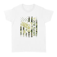 Load image into Gallery viewer, Largemouth bass fishing American flag green camo custom name fishing shirts D05 NQS1428 - Standard Women's T-shirt